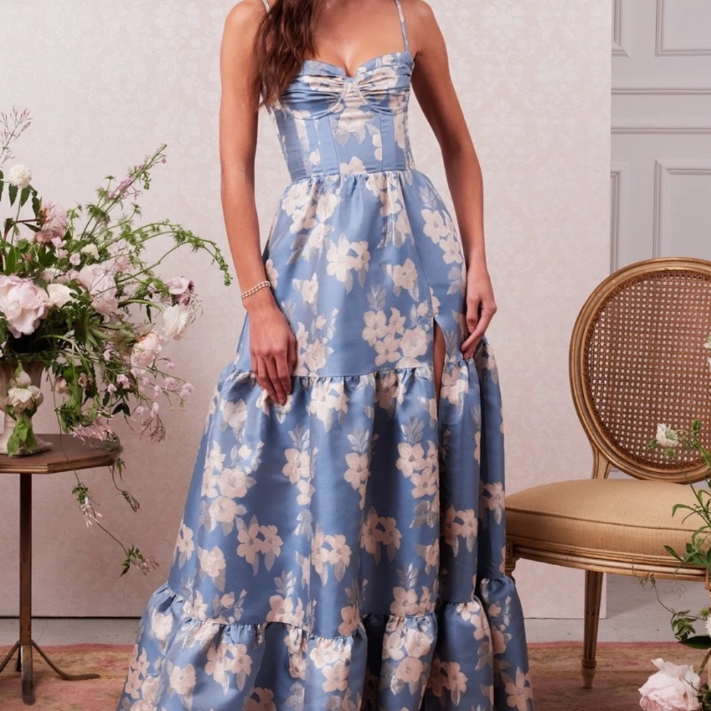 V. Chapman The Lucetta Dress in Dusk Blue Baroque Floral